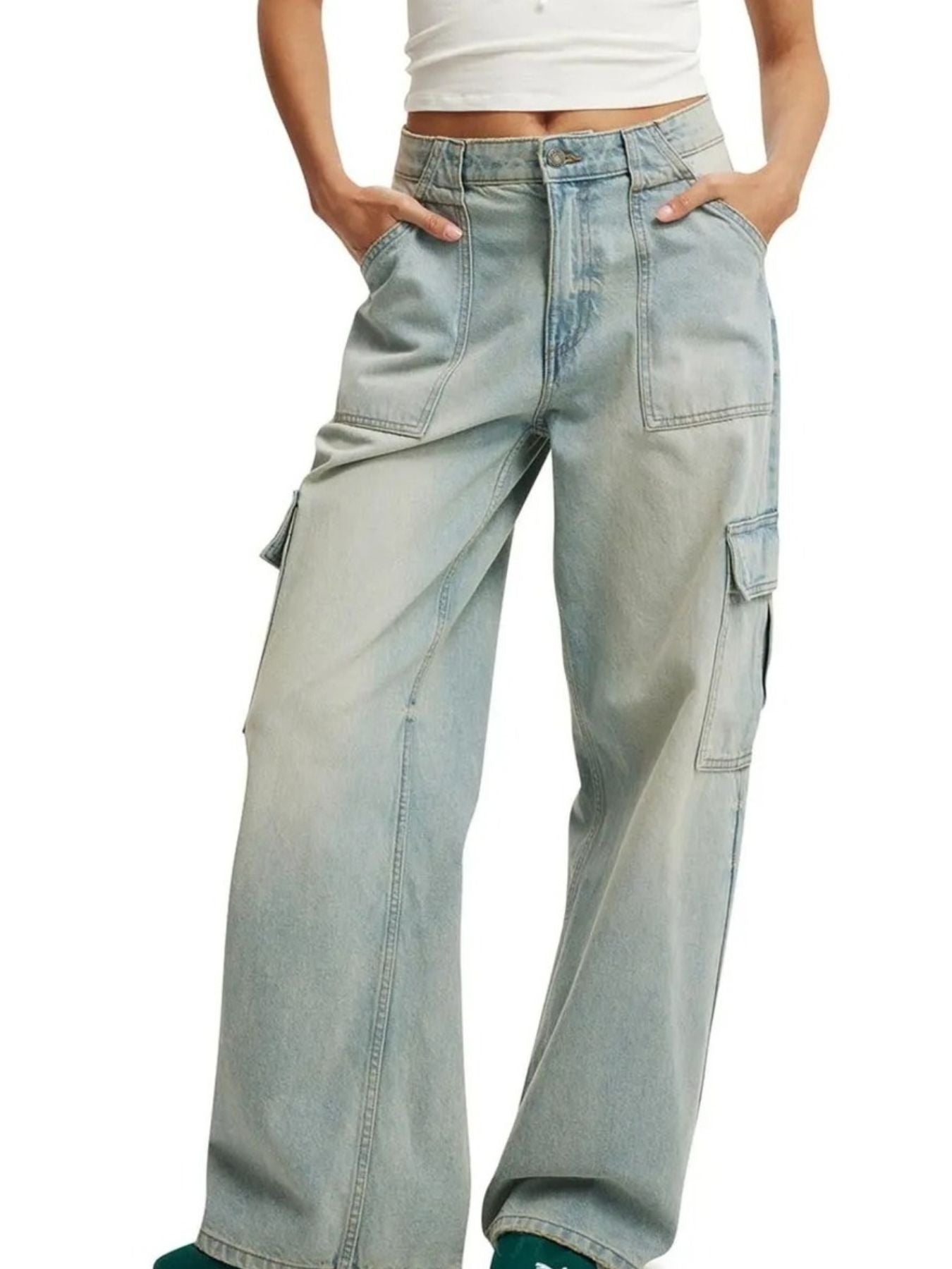 Wide Leg Cargo Jeans - cas7m