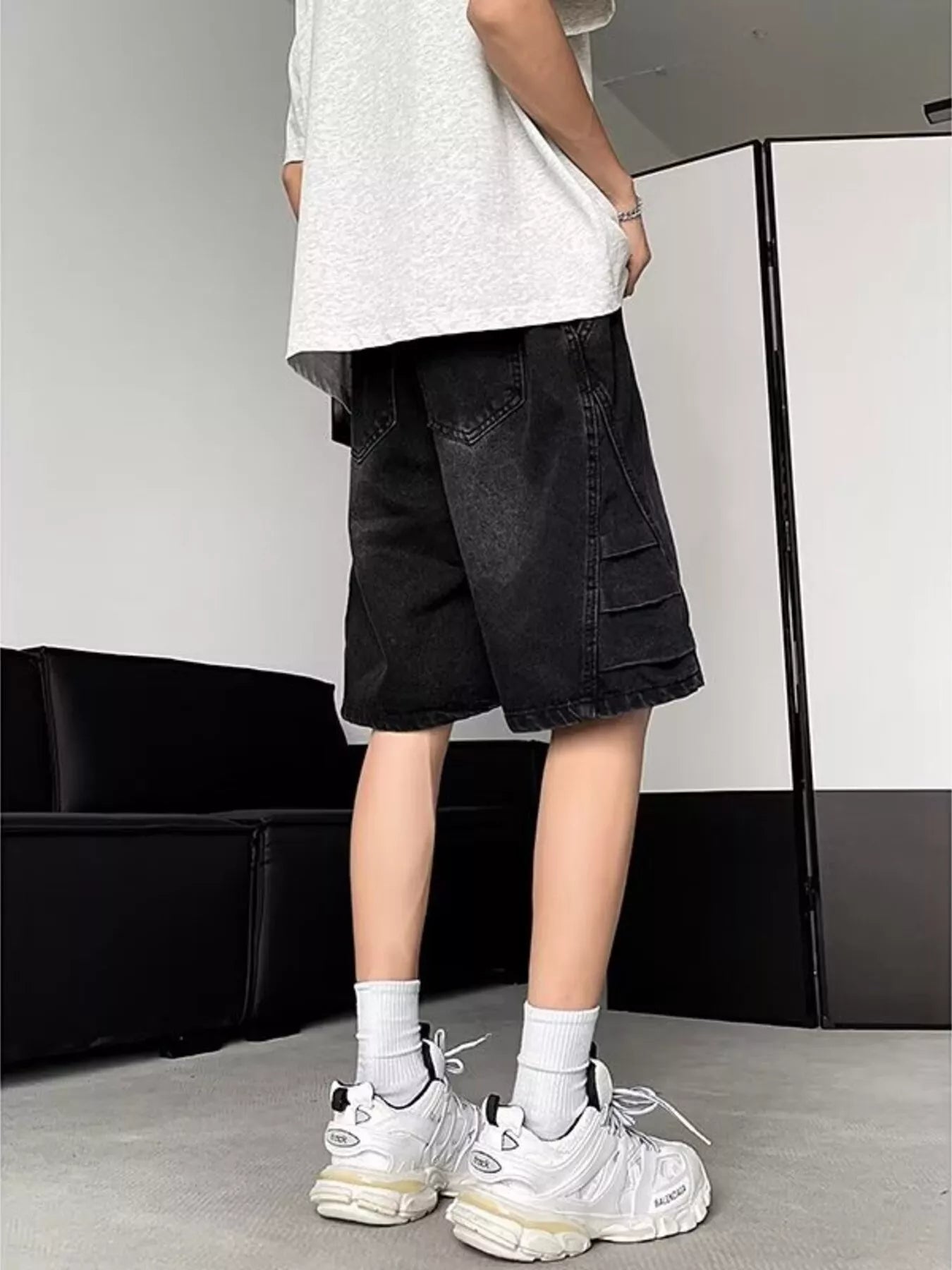 Men's Plus Size Wash Loose Fit Denim Shorts - cas7m