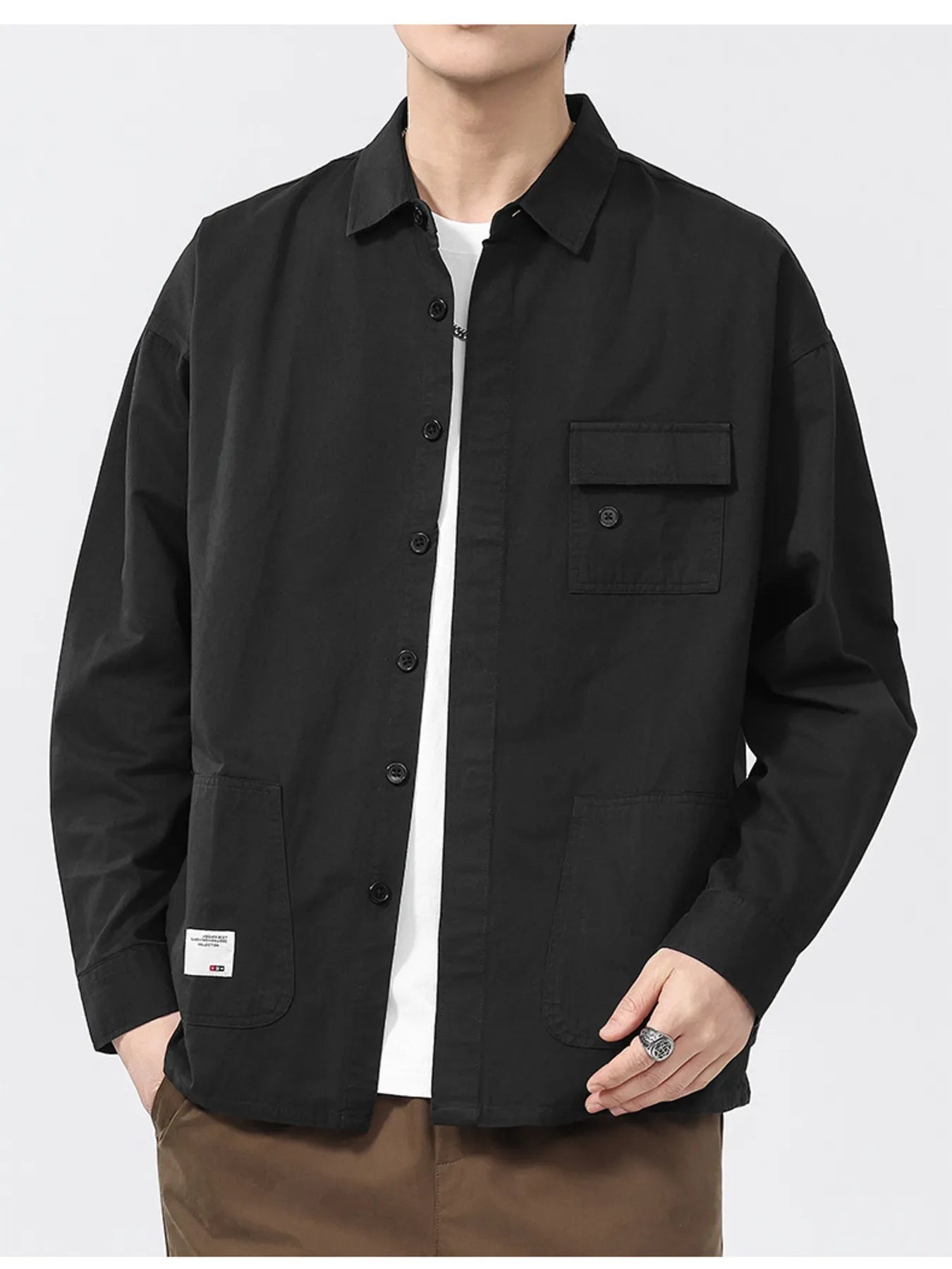 Men's Plus Size Button-Up Long Sleeve Shirt - cas7m