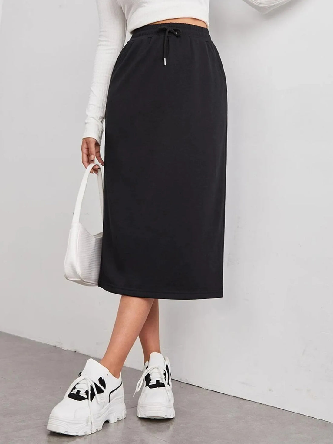 Slit Drawstring Midi Skirt - cas7m