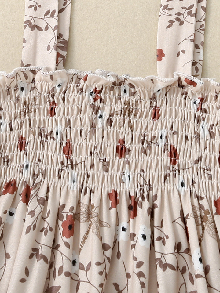 Children's Floral Print Smocked Jumpsuit - cas7m