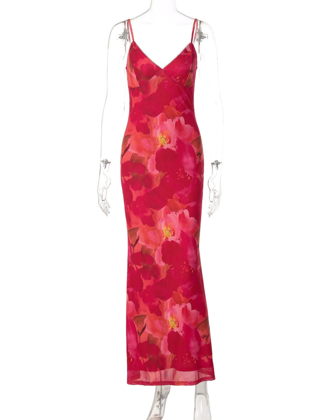 Floral Print Spaghetti Strap Bodycon Maxi Dress - cas7m