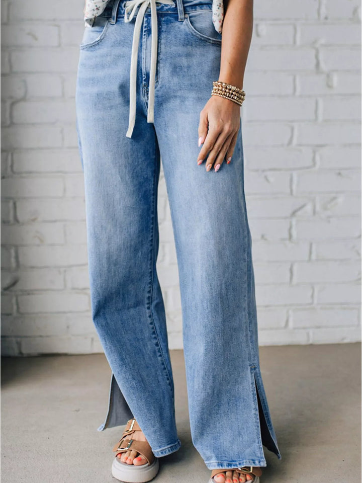 Slit Wide Leg Jeans - cas7m