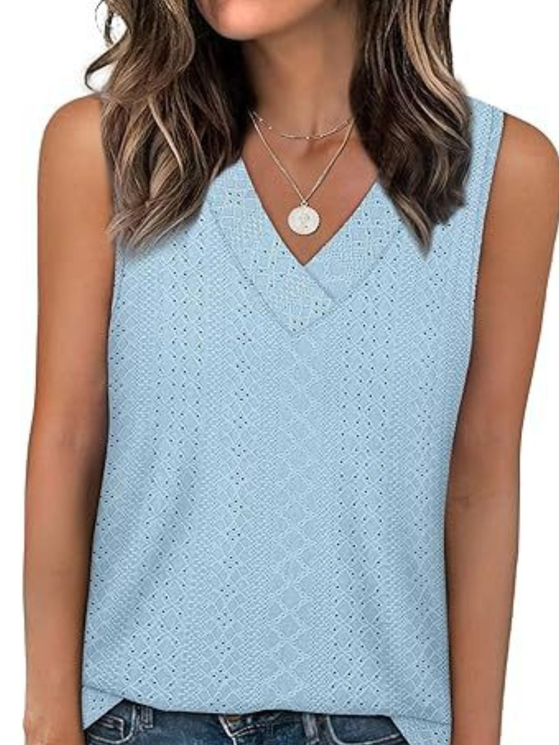 Eyelet V-Neck Tank - cas7m
