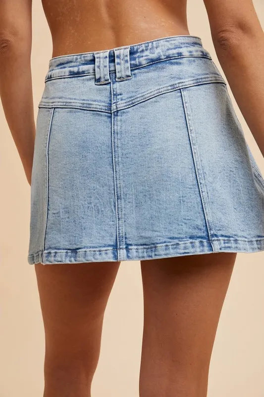 Annie Wear Button Detail Stretch Denim Wrap Mini Skort - cas7m