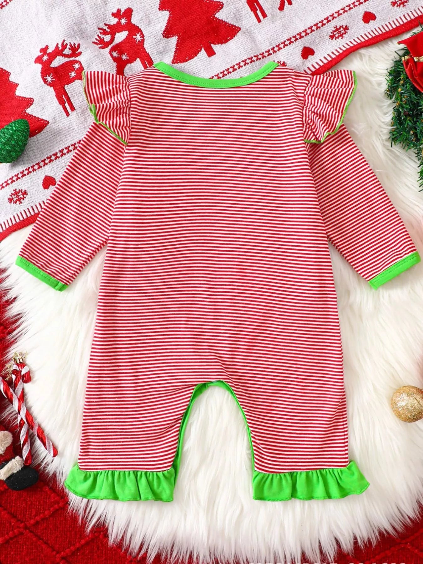 Children's Christmas-Themed Striped Snapped Legs Jumpsuit - cas7m