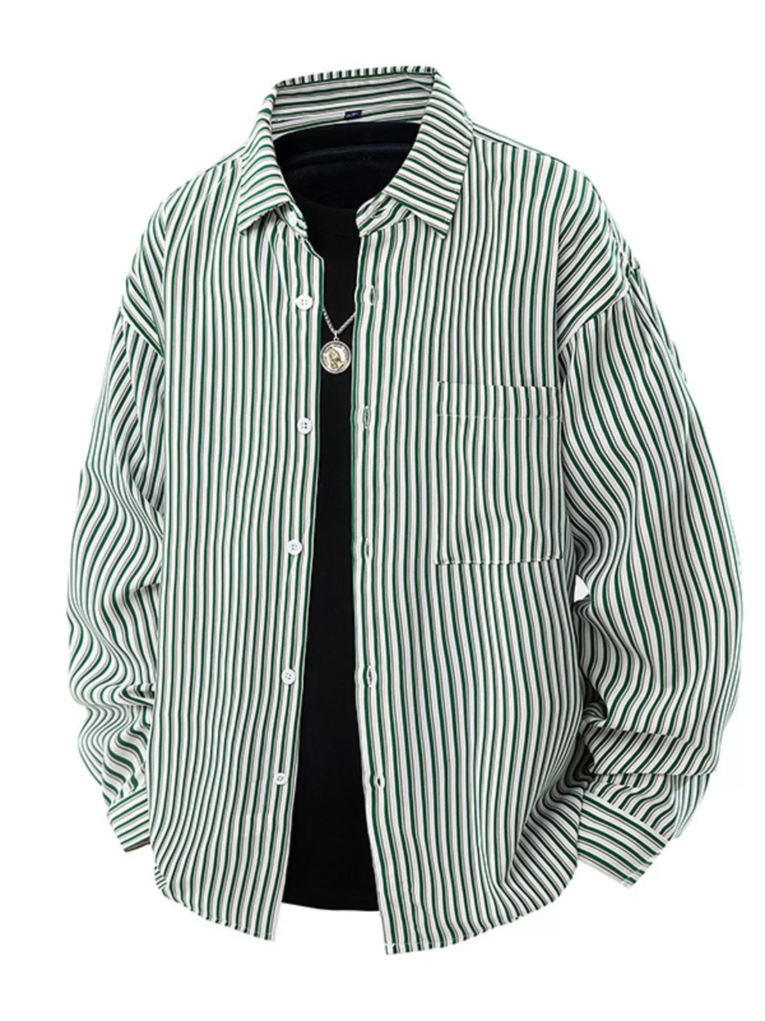 Men's Plus Size Striped Casual Long Sleeve Shirt - cas7m