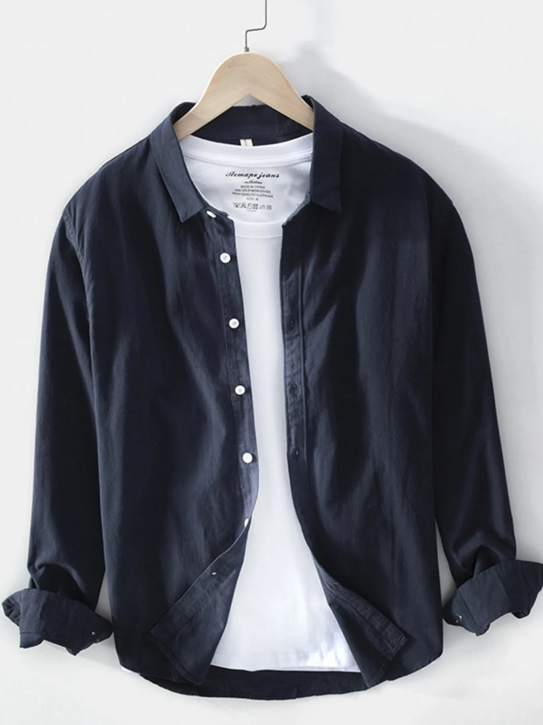 Men's Plus Size Long Sleeve Button-Up Shirt - cas7m