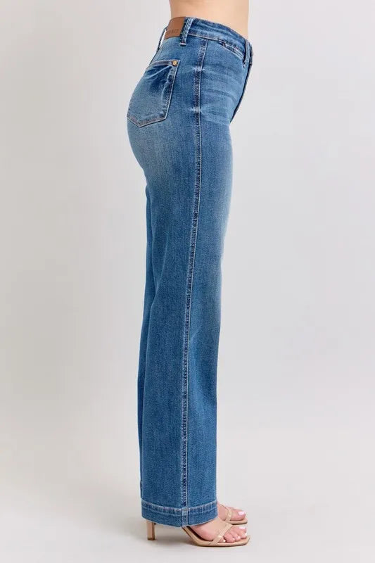 Judy Blue Full Size High Waist Contrast Thread Straight Plus Size - cas7m