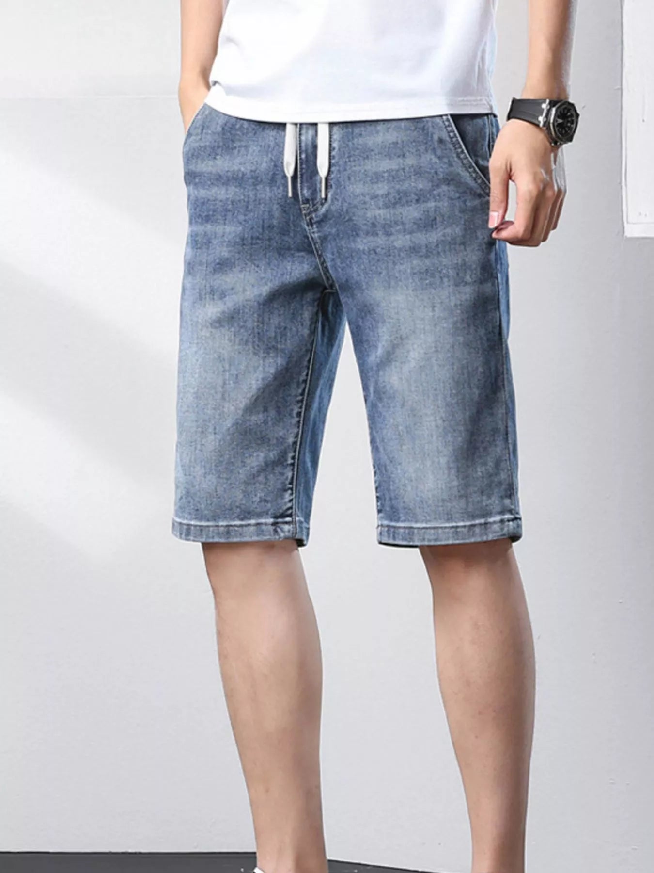 Men's Casual Drawstring Denim Shorts - cas7m