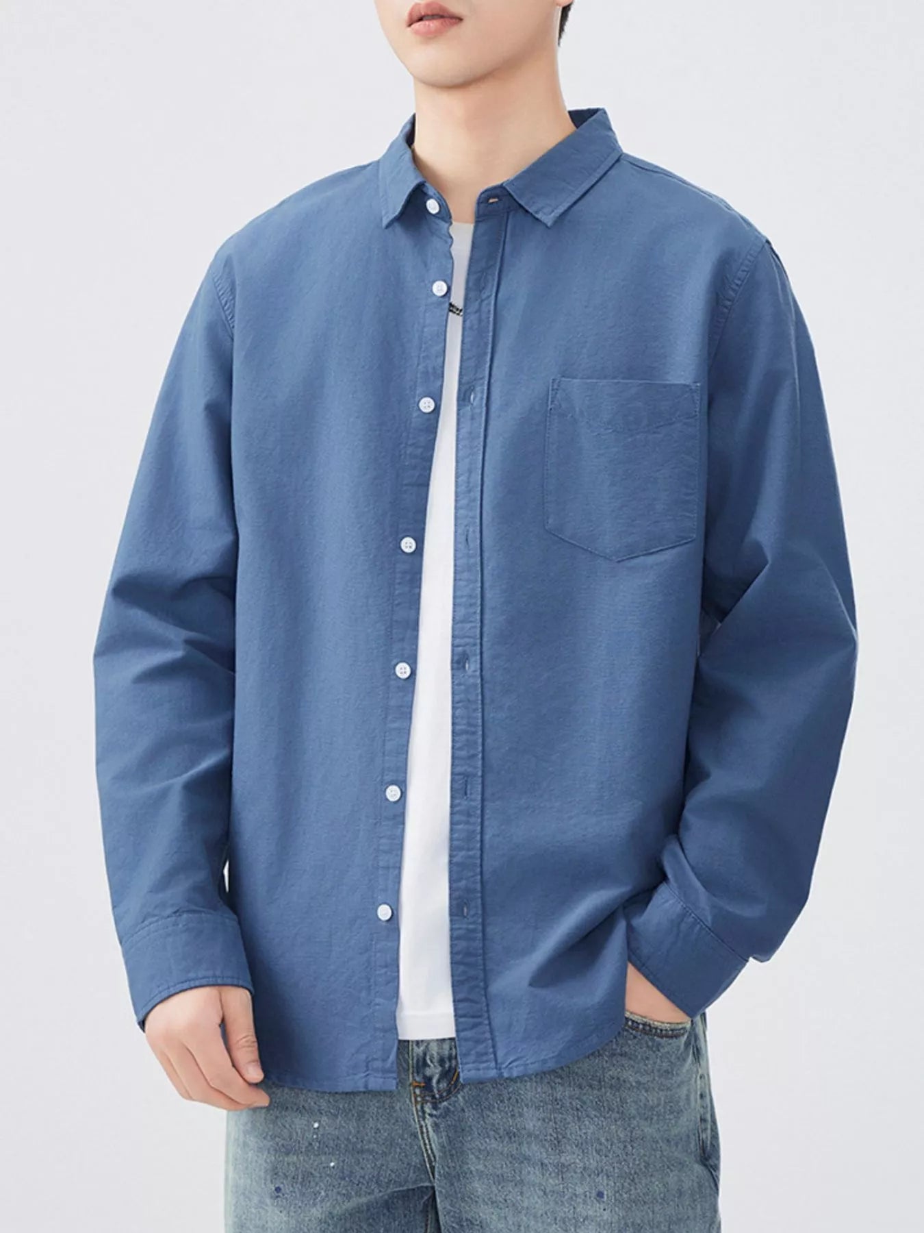 Men's Plus Size Button Up Long Sleeve Shirt - cas7m