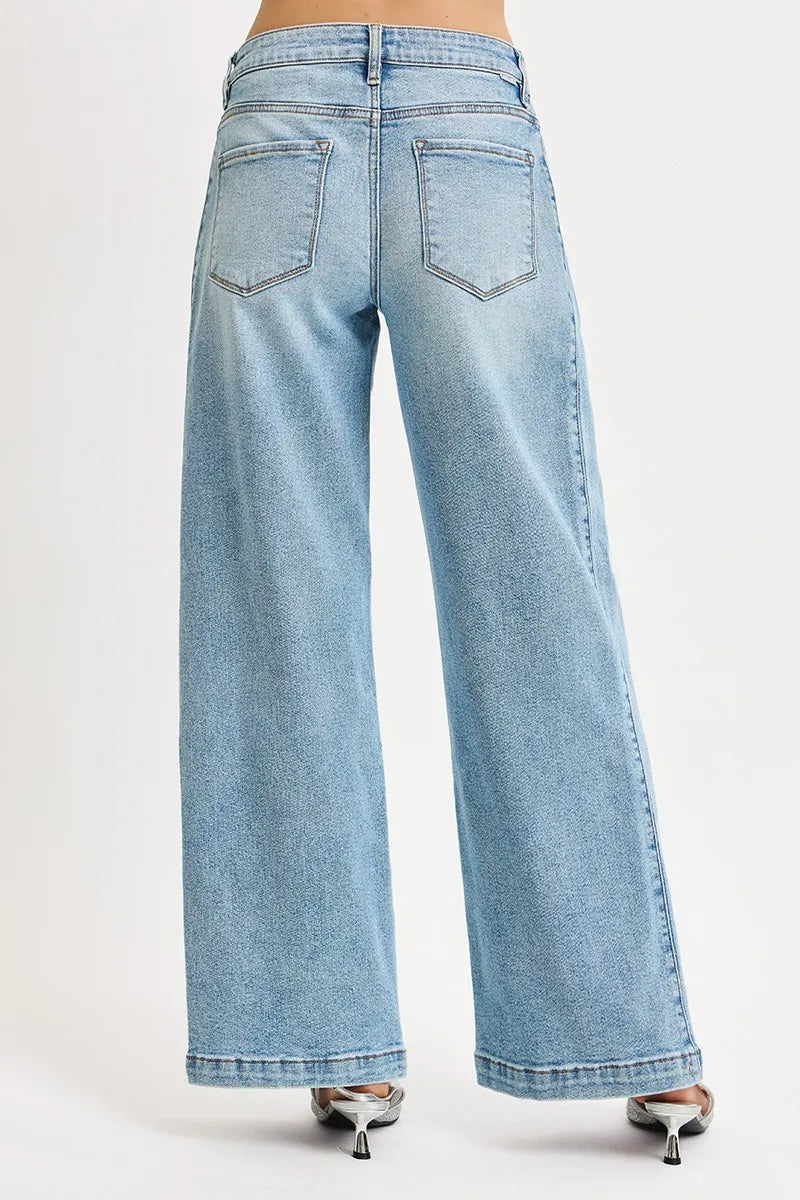 RISEN Mid Rise Wide Barrel Transferable Leg Snap Jeans - cas7m