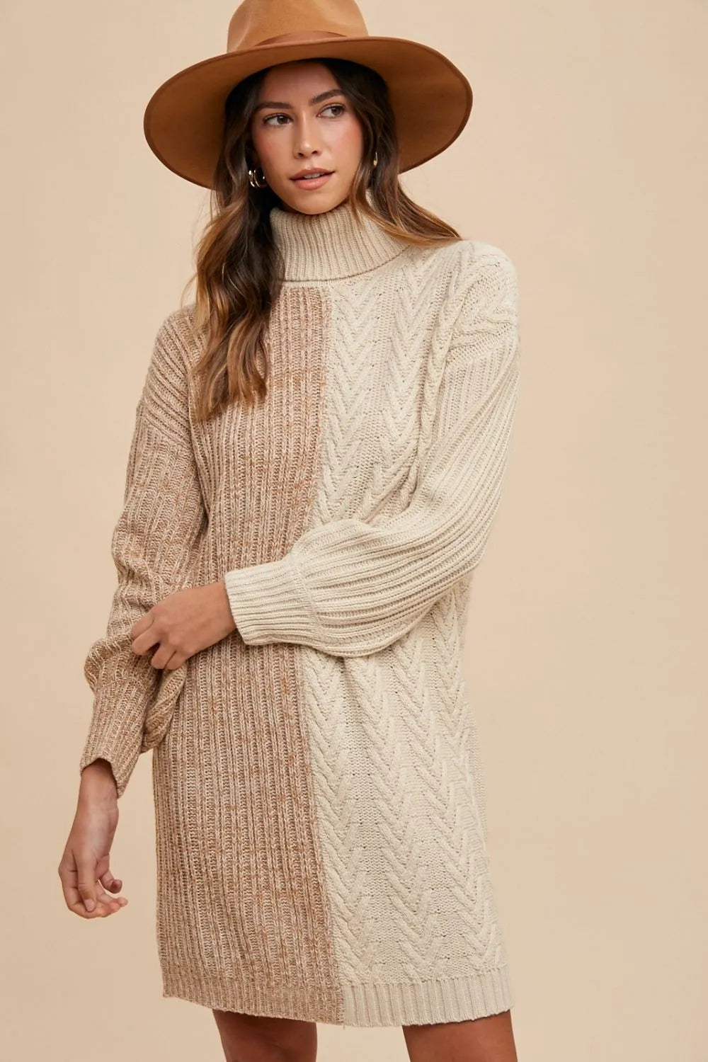 Annie Wear Color Block Turtleneck Sweater Dress - cas7m
