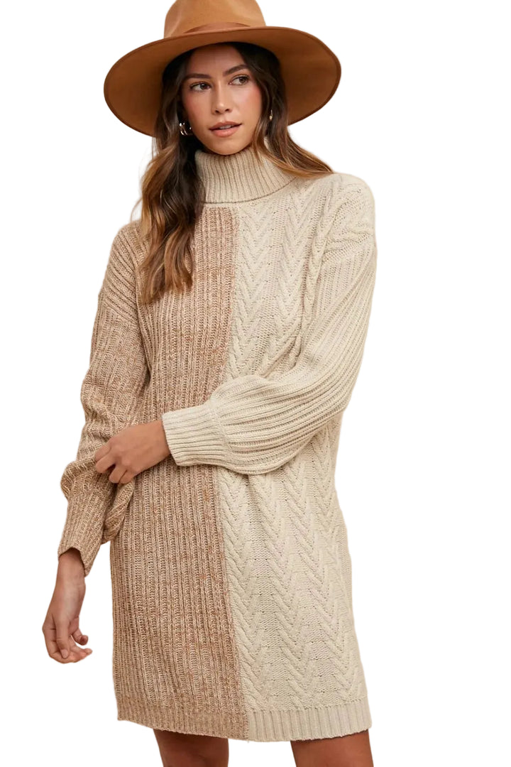 Annie Wear Color Block Turtleneck Sweater Dress - cas7m