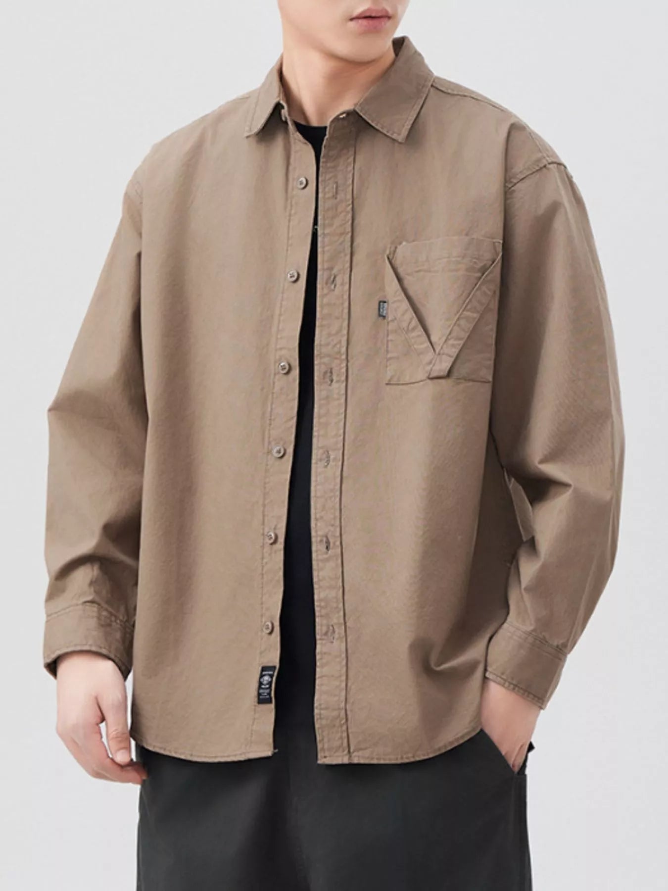 Men's Plus Size Button Up Long Sleeve Shirt - cas7m