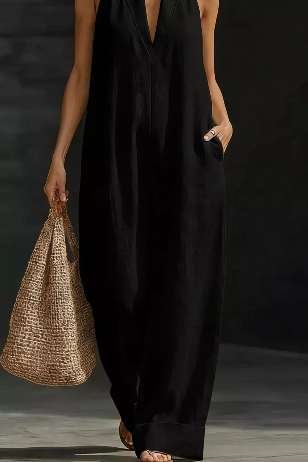 CozyPocket Polyester Dress - Easy Care & Stylish Comfort - cas7m