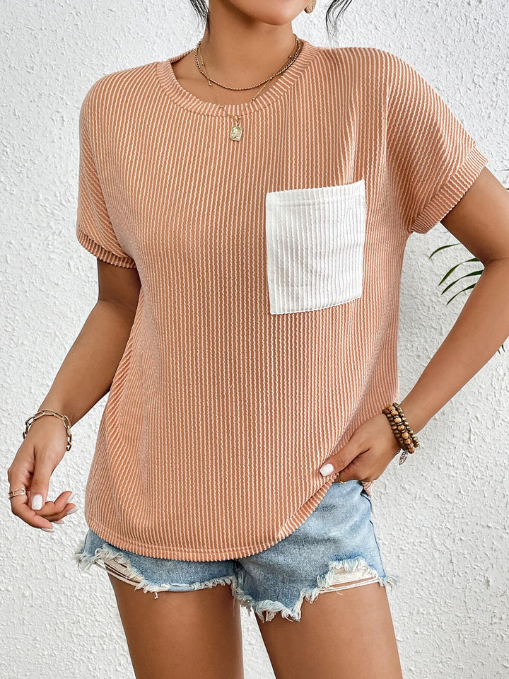 Ribbed Contrast Pocket T-Shirt - cas7m