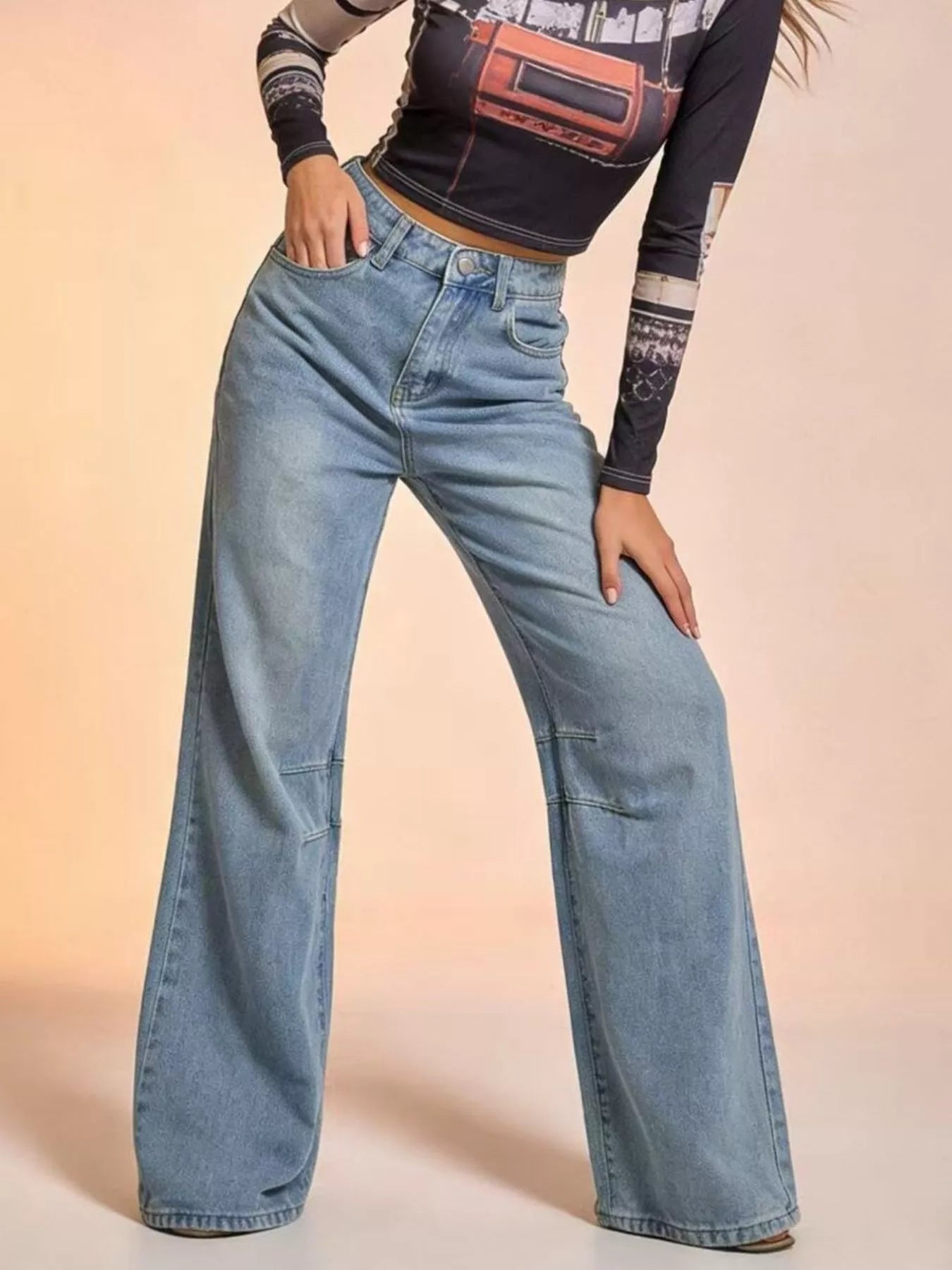 Wide Leg Wash Jeans - cas7m