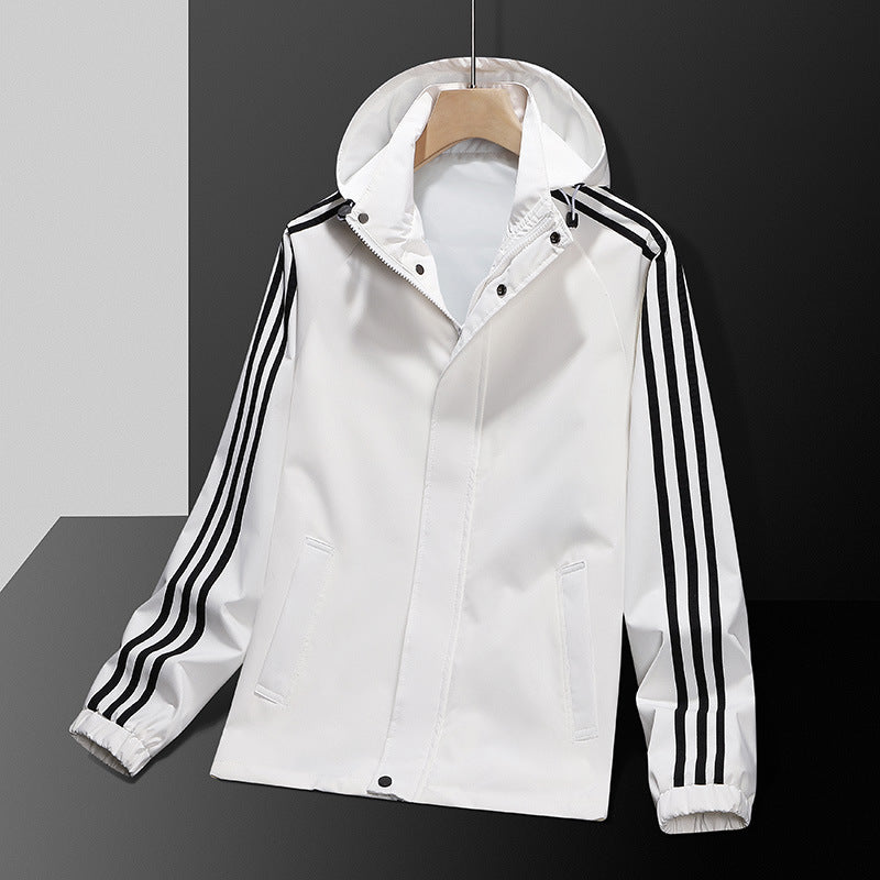 Casual Jacket All-matching And Handsome Striped Sports Detachable Hat Top - cas7m
