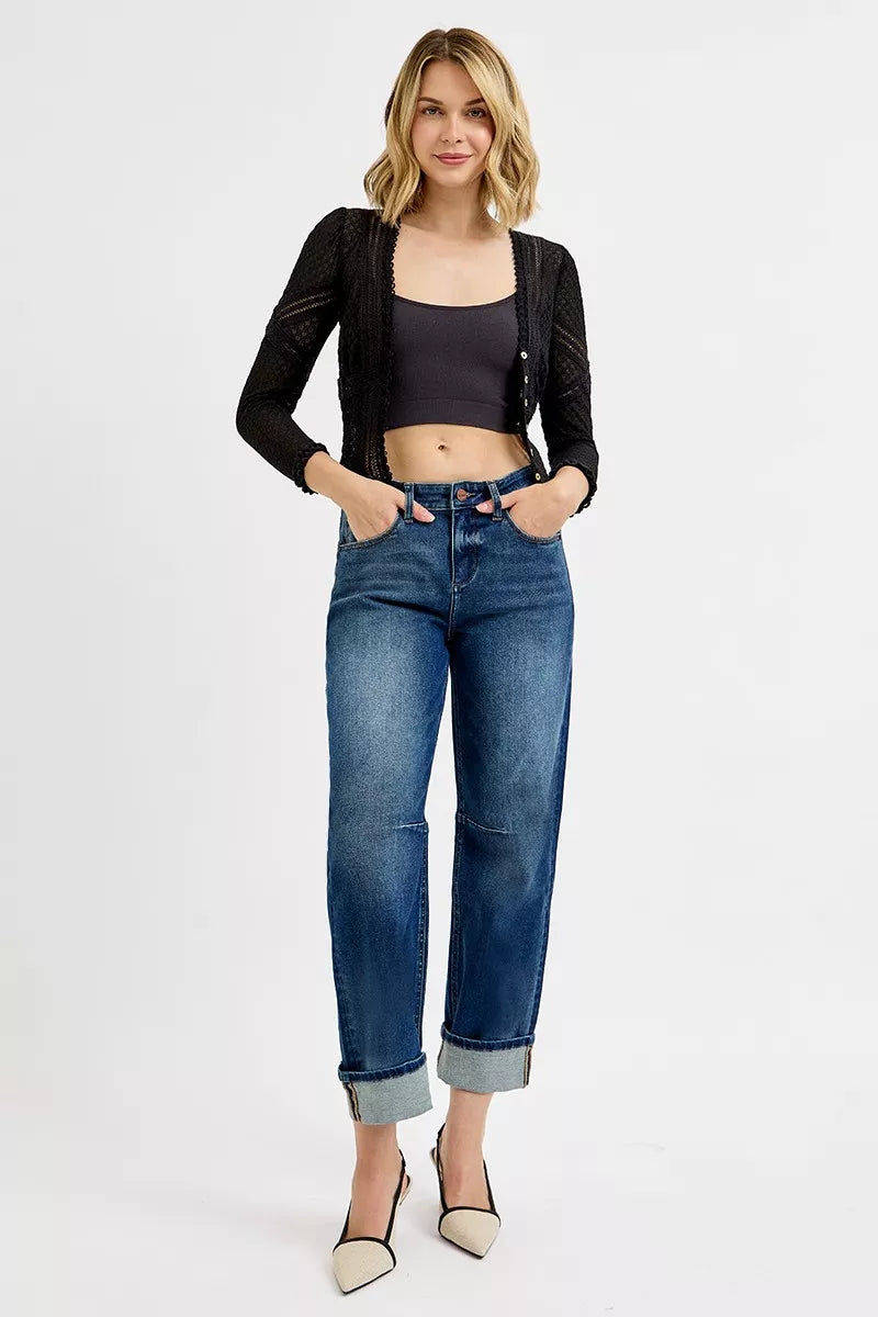 RISEN Slouchy Crop Barrel Cuffed Jeans - cas7m