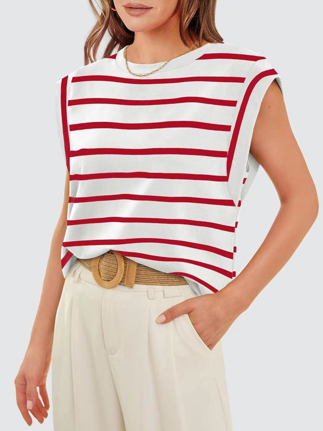 Striped Round Neck Tank - cas7m