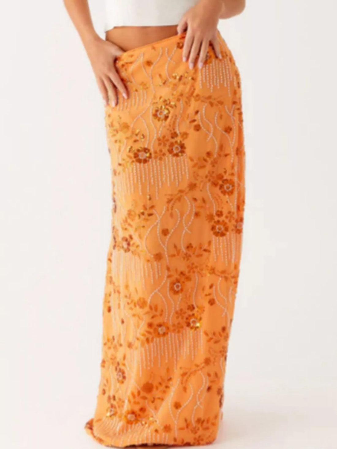 Sequin Embroidered Maxi Skirt - cas7m