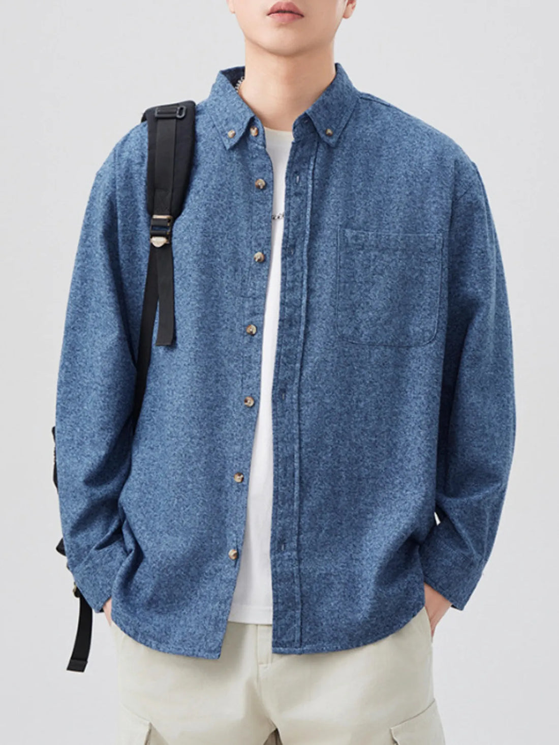 Men's Plus Size Button Up Long Sleeve Shirt - cas7m