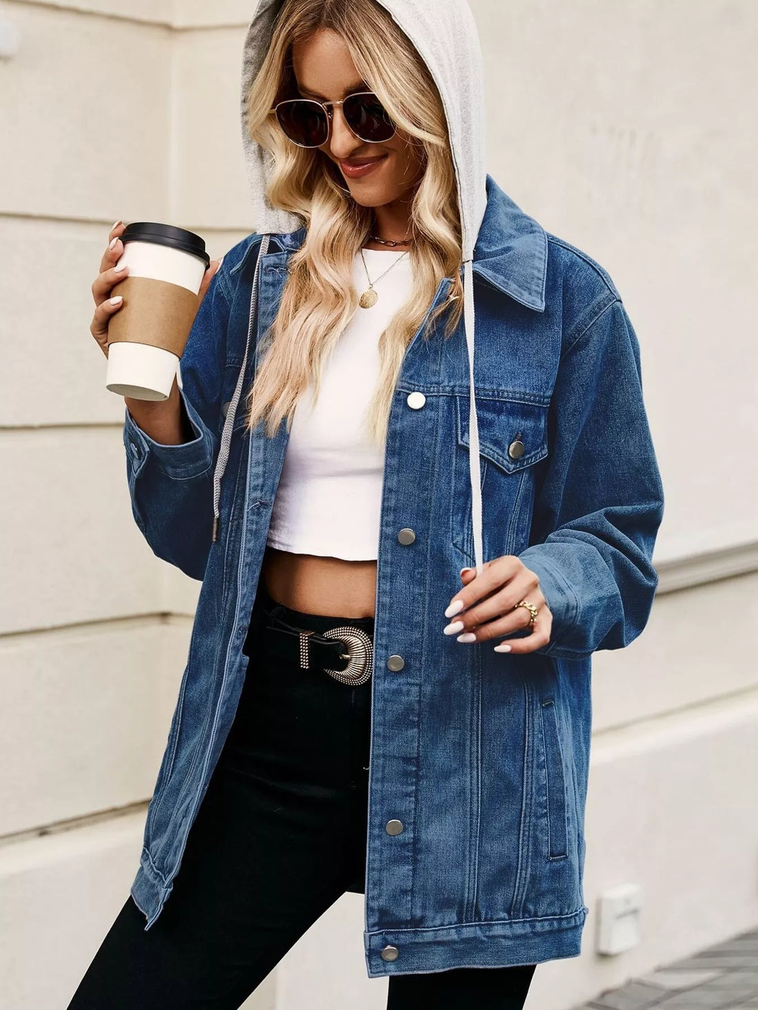 Button Up Long Sleeve Denim Jacket - cas7m