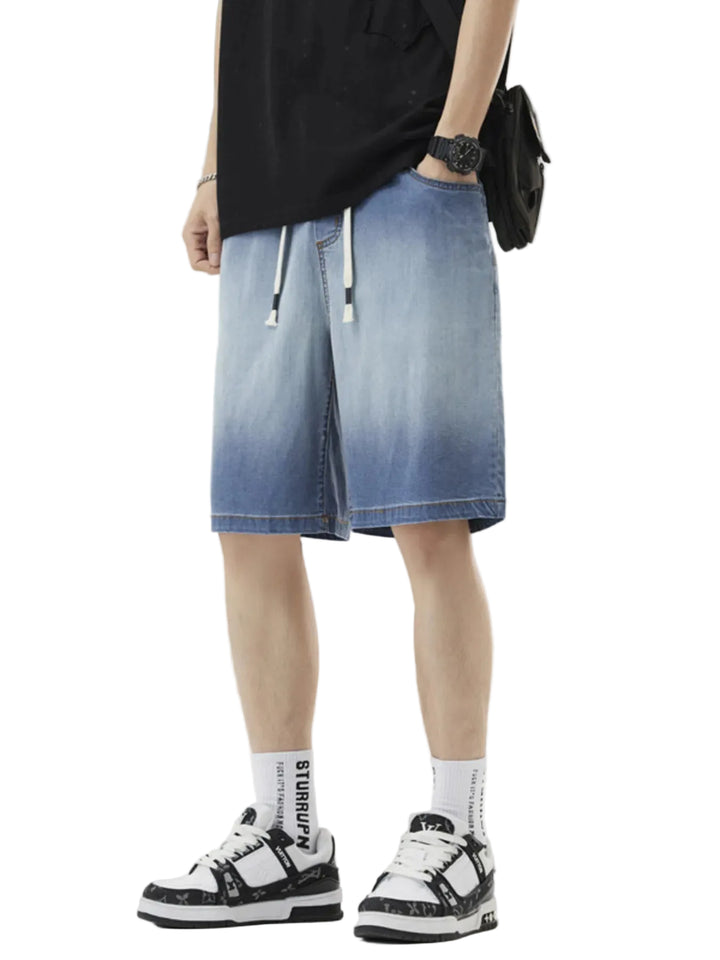 Men's Plus Size Loose Fit Drawstring Denim Shorts - cas7m