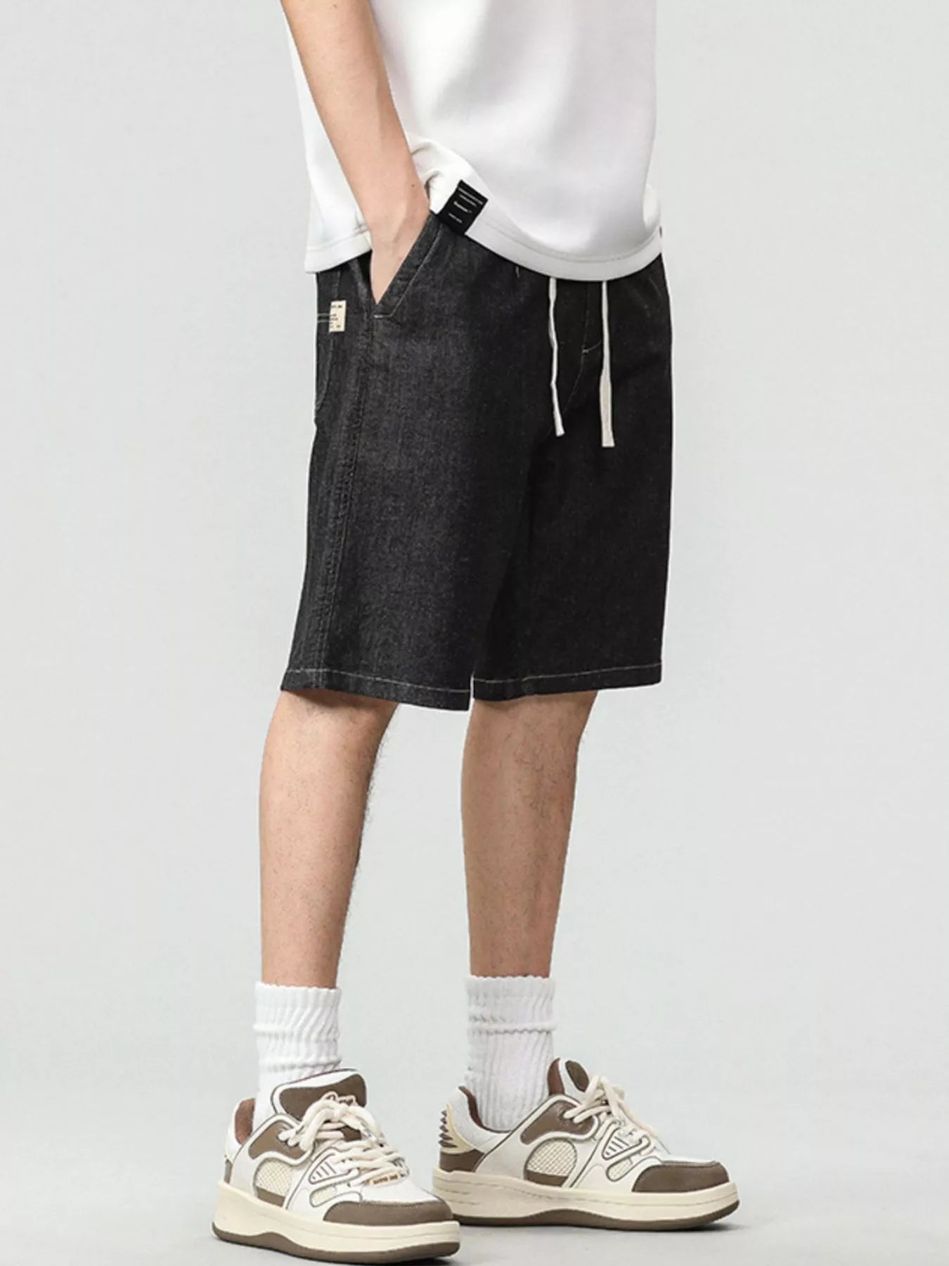 Men's Plus Size Drawstring Denim Shorts - cas7m