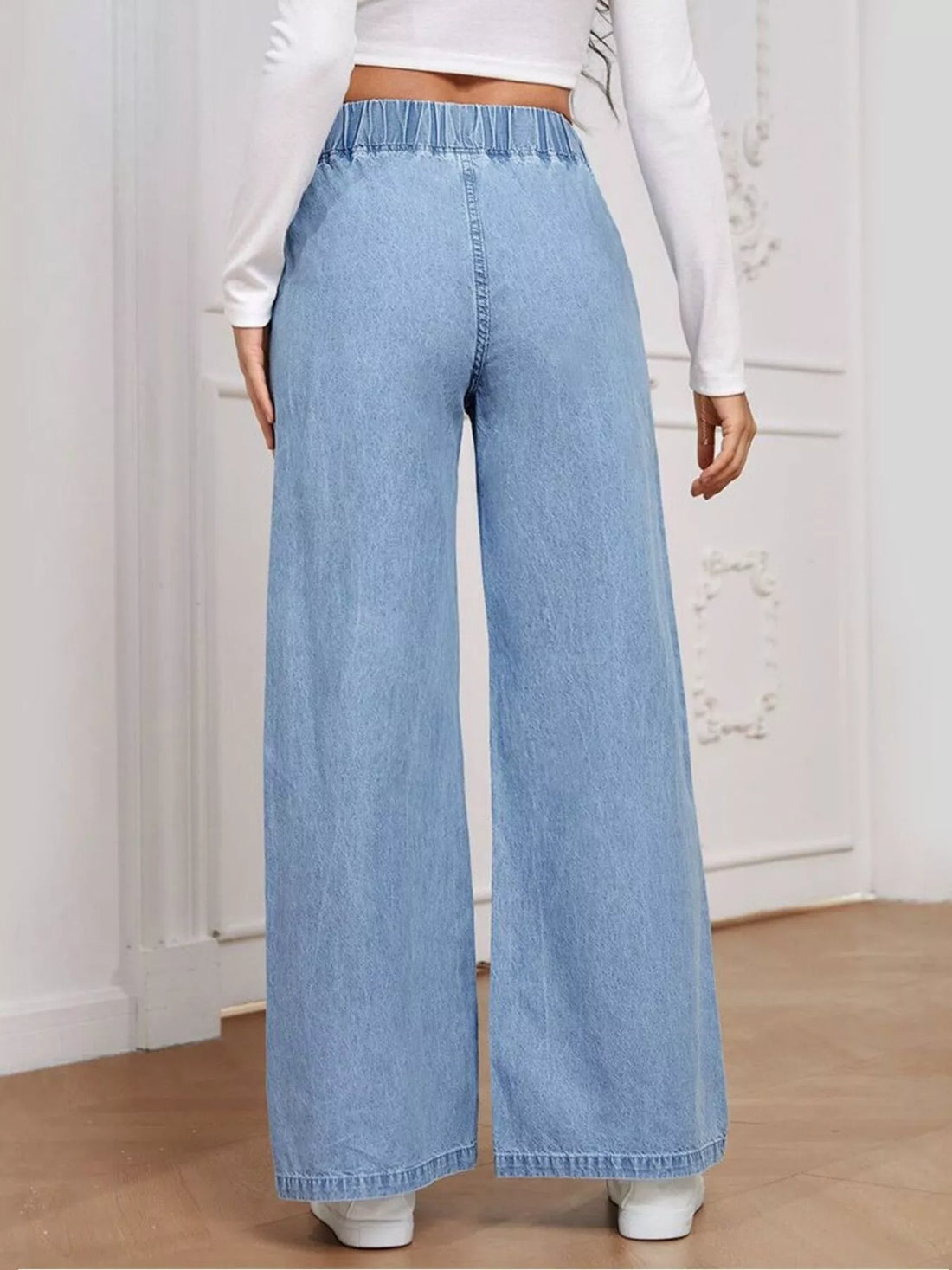 Elastic Waist Wide Leg Jeans - cas7m