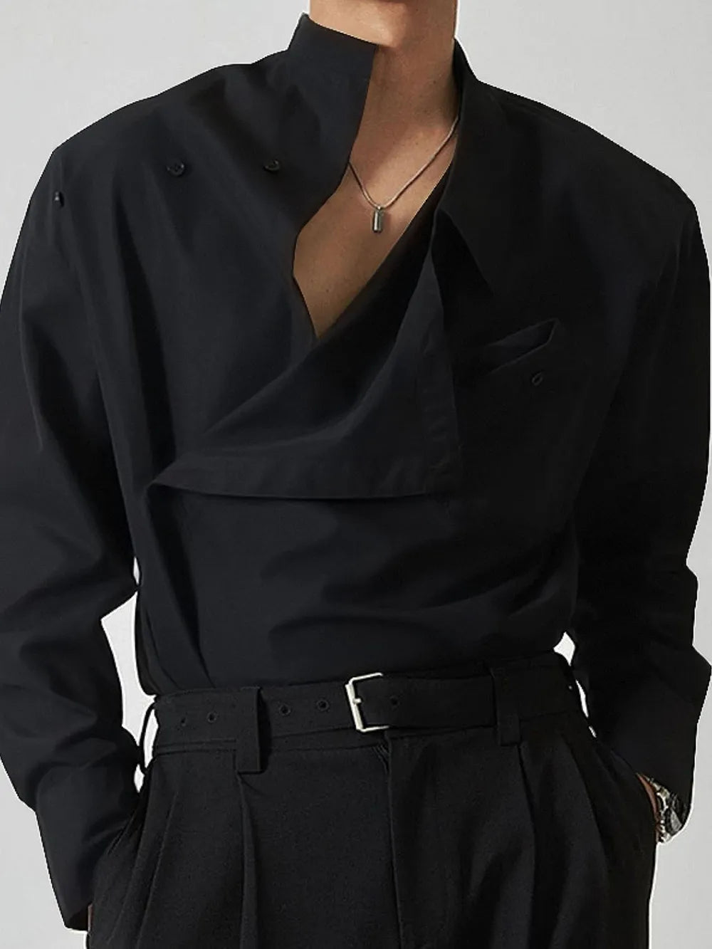 Men's Asymmetrical Long Sleeve Shirt - cas7m