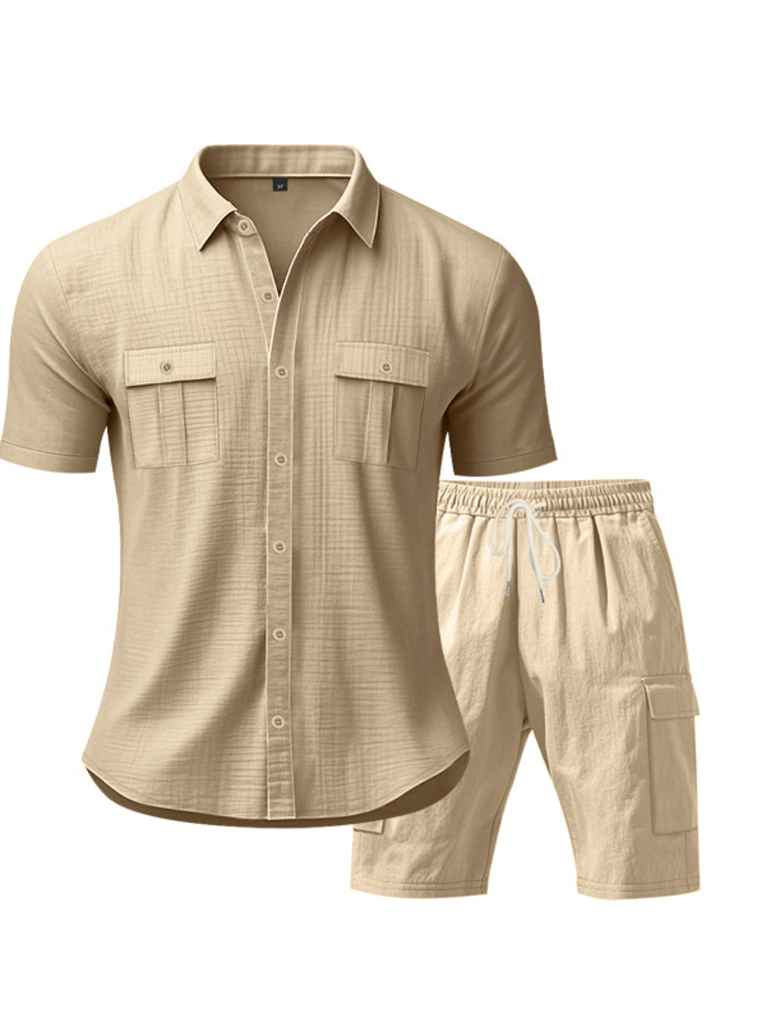 Men's Full Size Button Up Shirt and Shorts Set Plus Size - cas7m