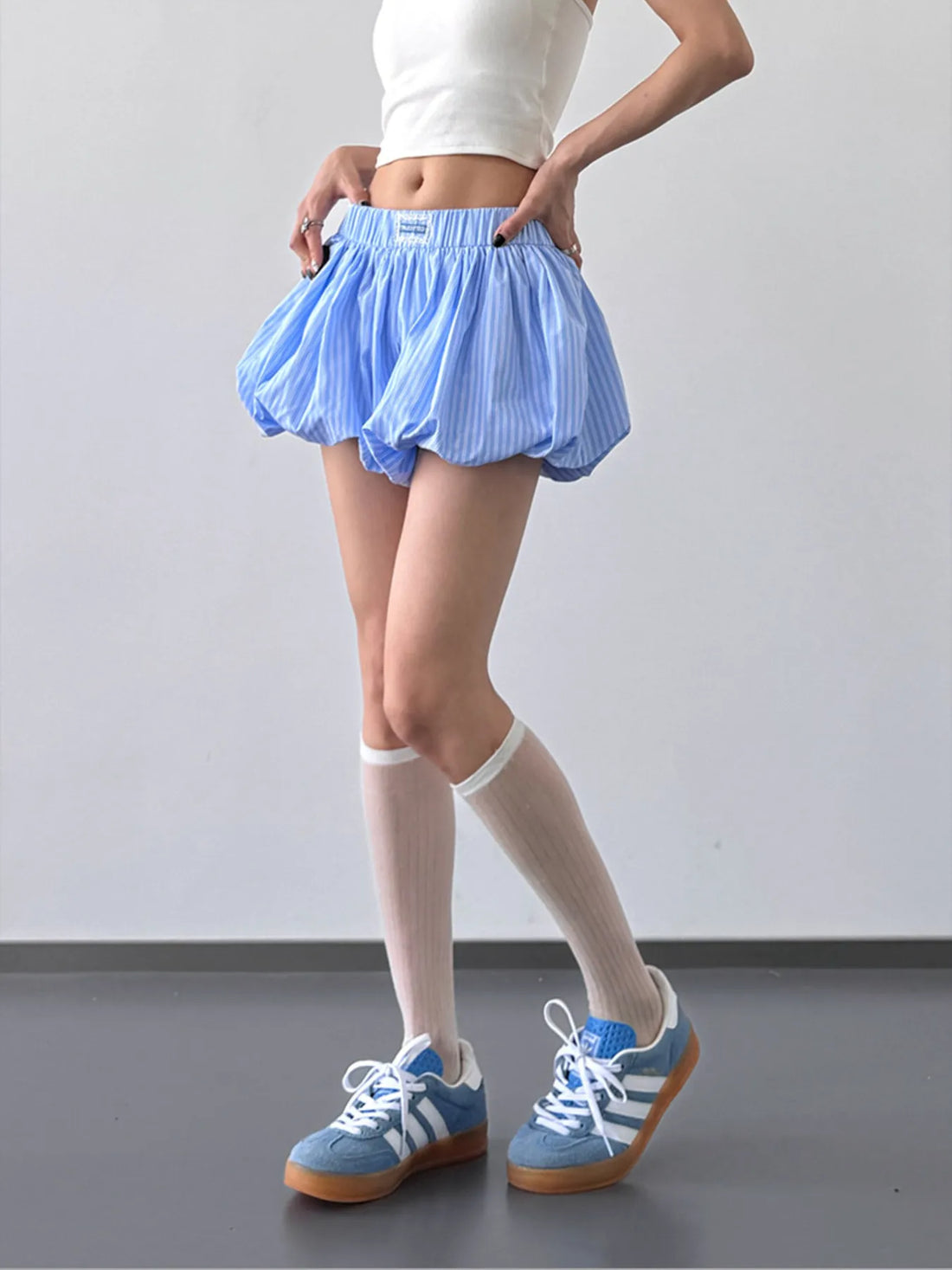 Striped Bubble Hem Casual Shorts - cas7m