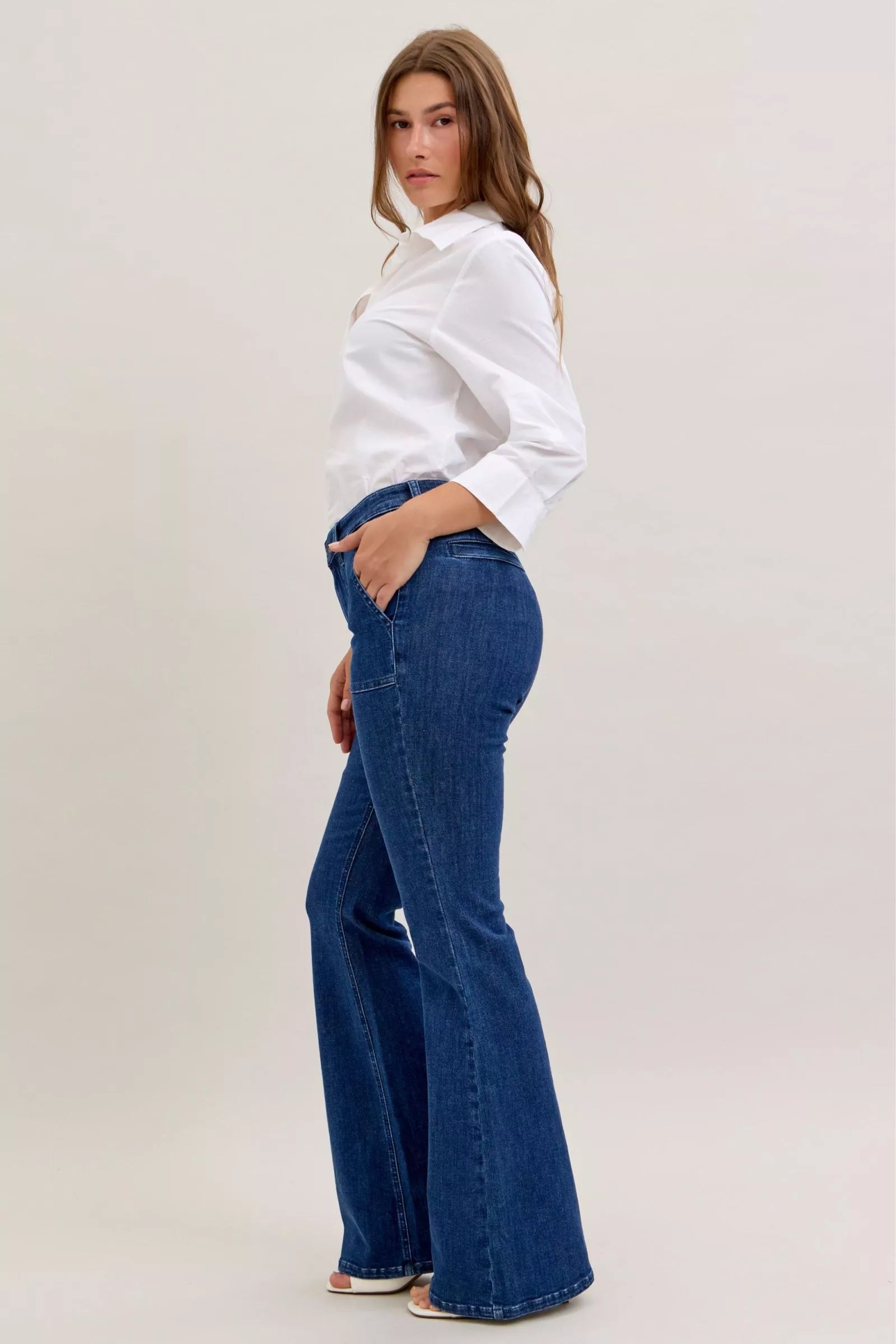 Judy Blue High Waist Flare Jeans with Front Patch Pockets - cas7m