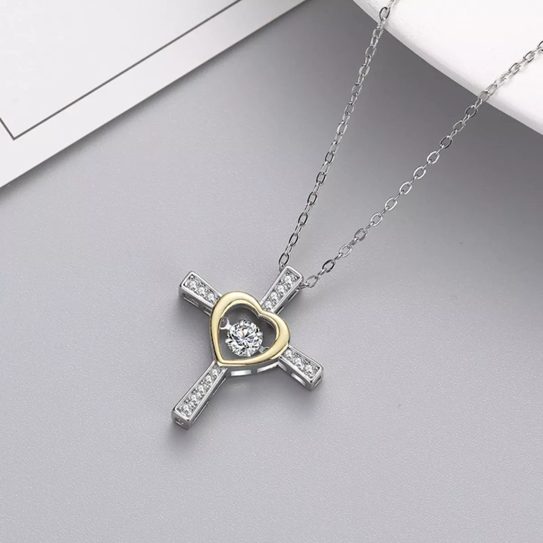 925 Sterling Silver Heart Cross Necklace - cas7m