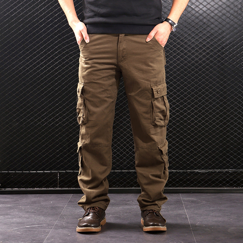 Middle-aged Straight Leg Multi-pocket Cargo Pants