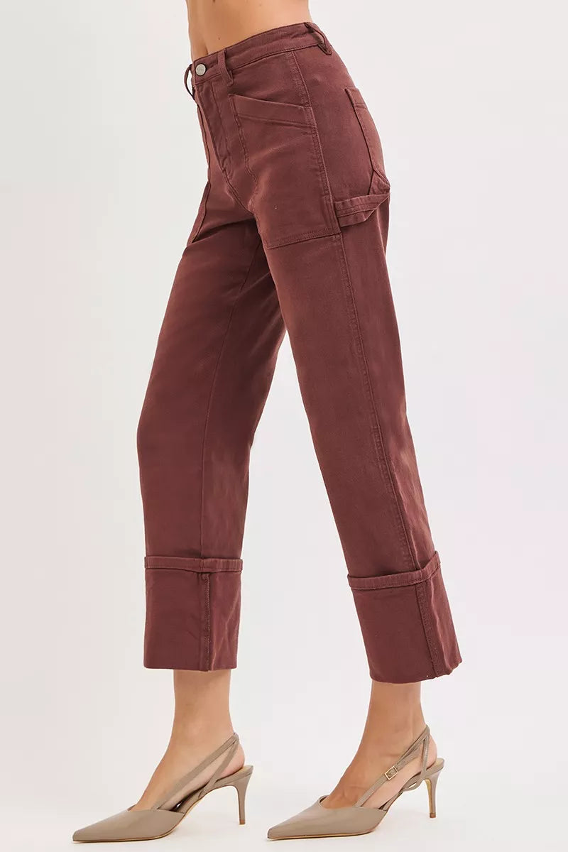RISEN Full Size High Rise Wide Straight Cuffed Patch Jeans Plus Size - cas7m