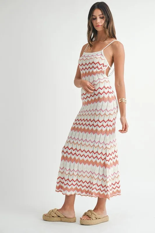 MABLE Lightweight Pointelle Chevron Knit Maxi Dress - cas7m