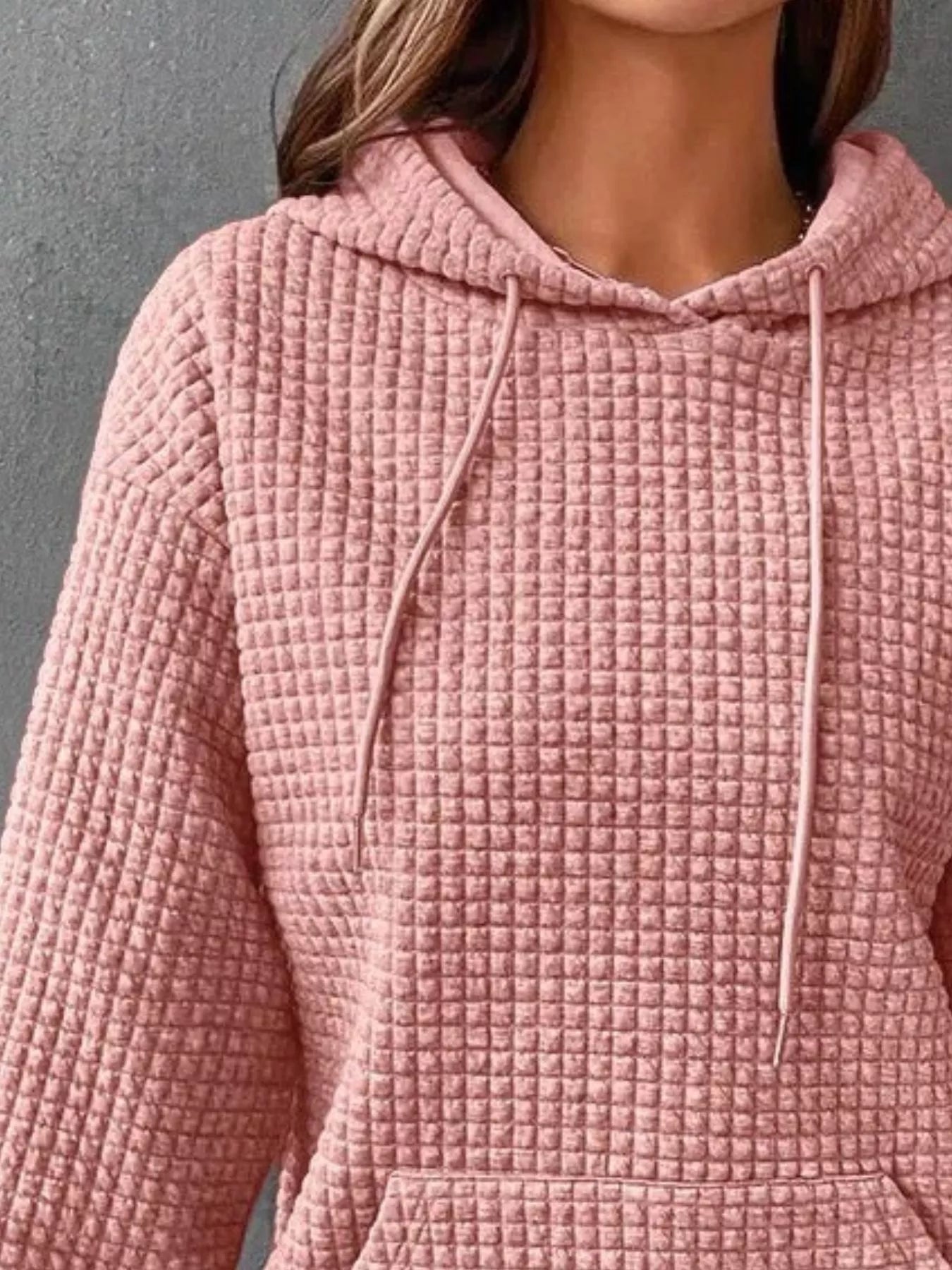 Full Size Textured Kangaroo Pocket Hoodie Plus Size - cas7m