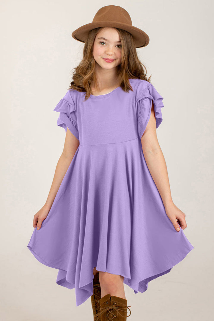 Round Neck Petal Sleeve Dress - cas7m