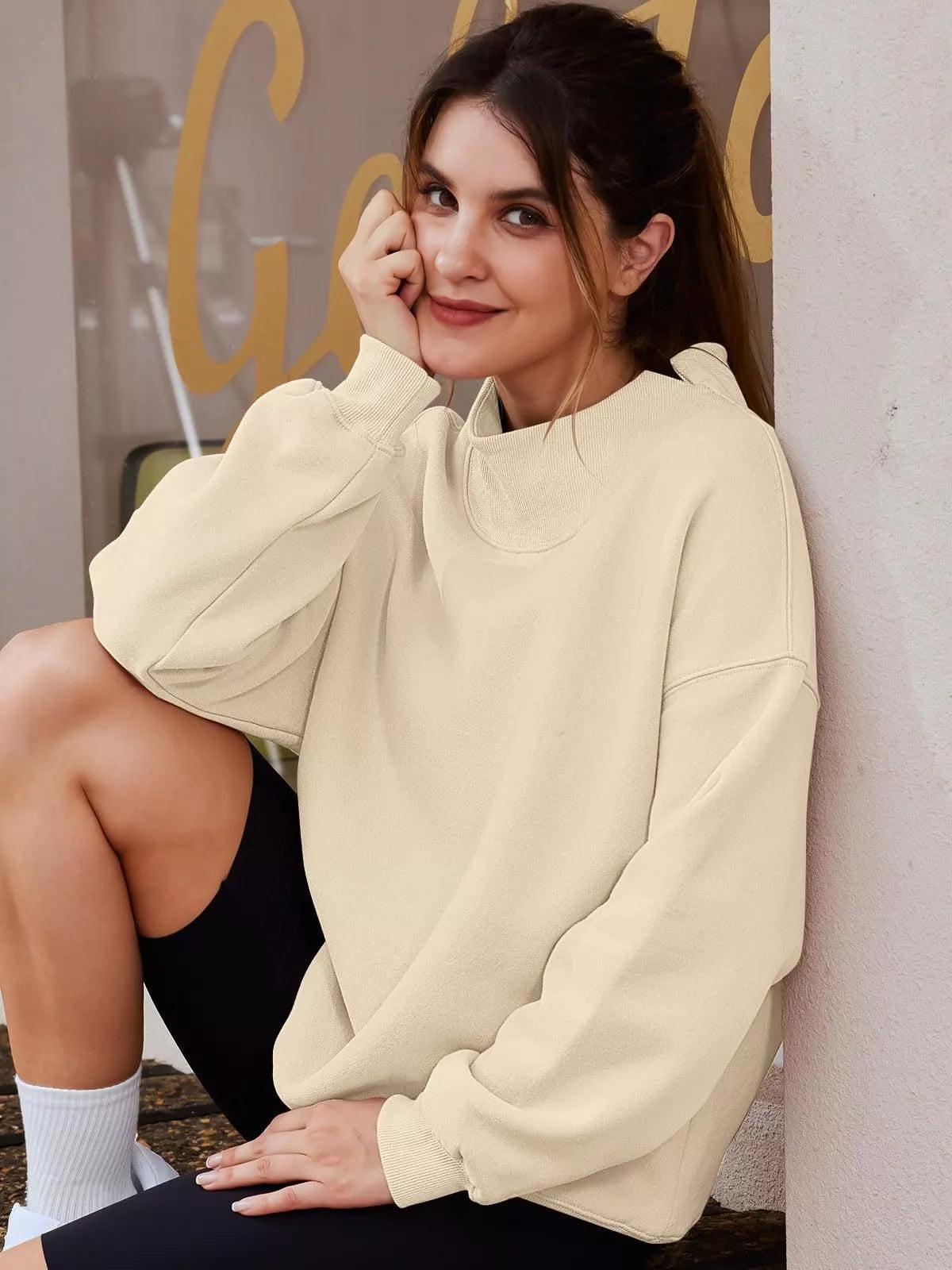 Mock Neck Dropped Shoulder Sweatshirt - cas7m