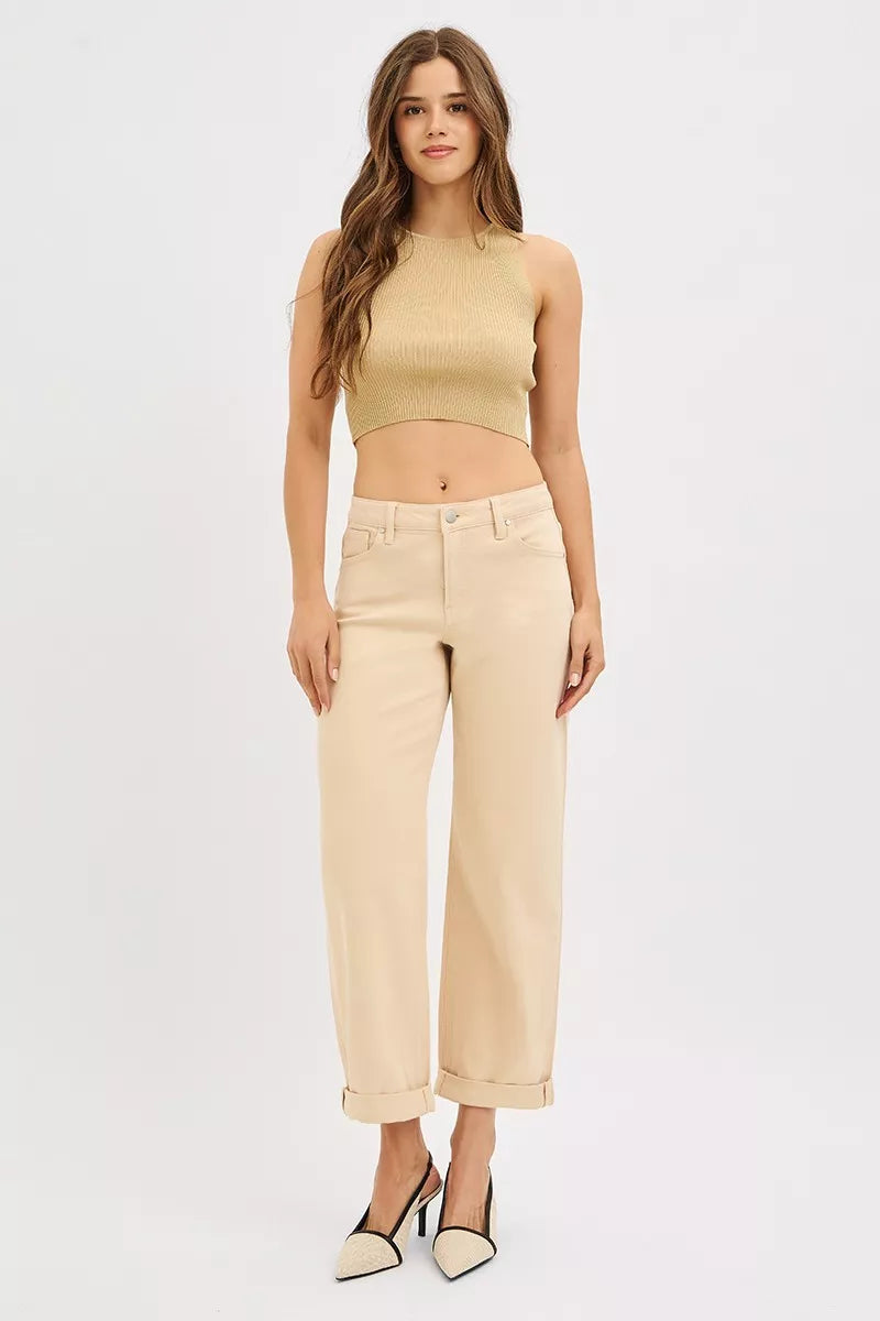 RISEN Tummy Control Mid Rise Ankle Barrel Relaxed Baggy - cas7m