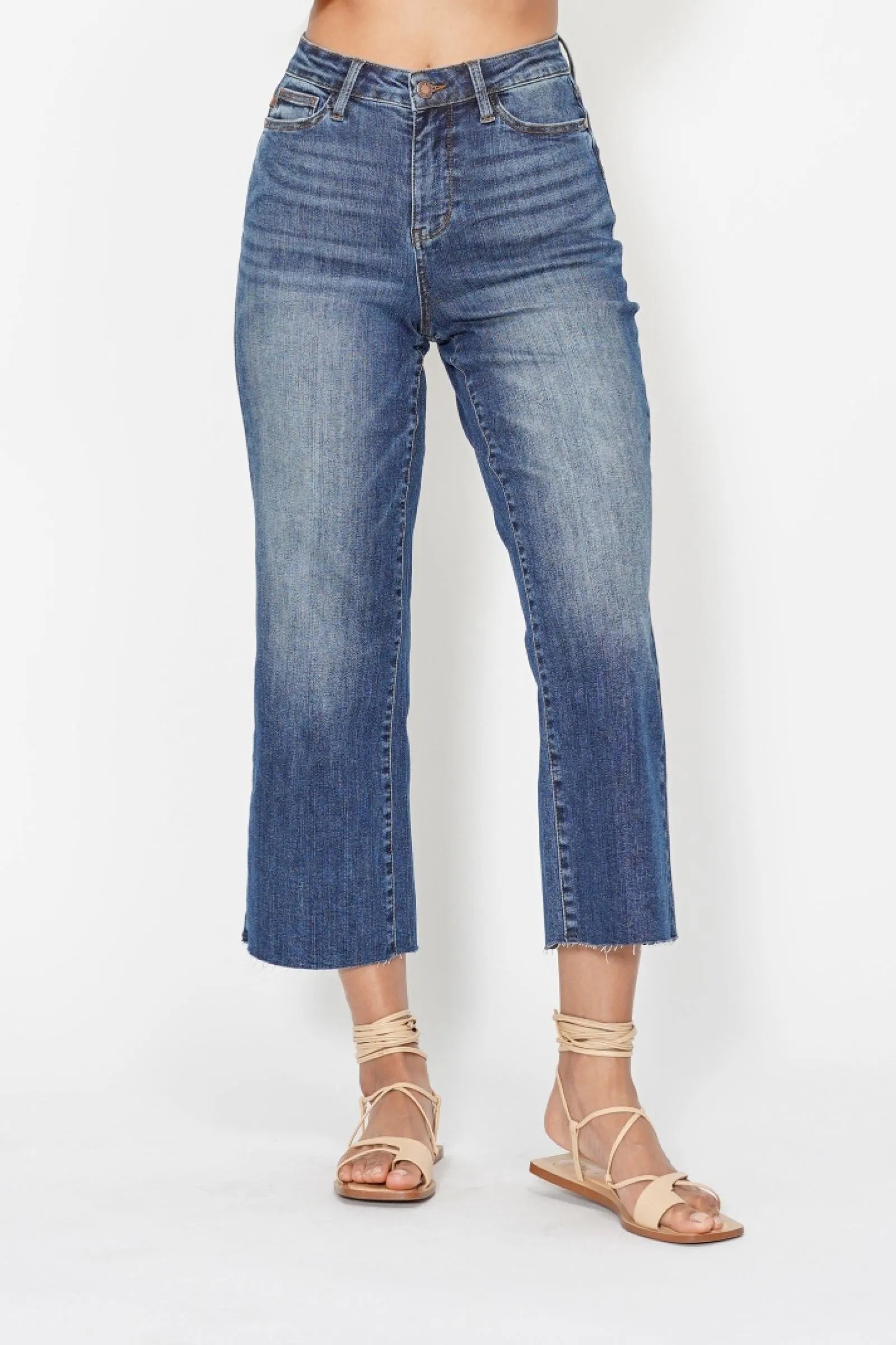 Judy Blue High Waist Back Pocket Embroidery Crop Wide Jeans - cas7m