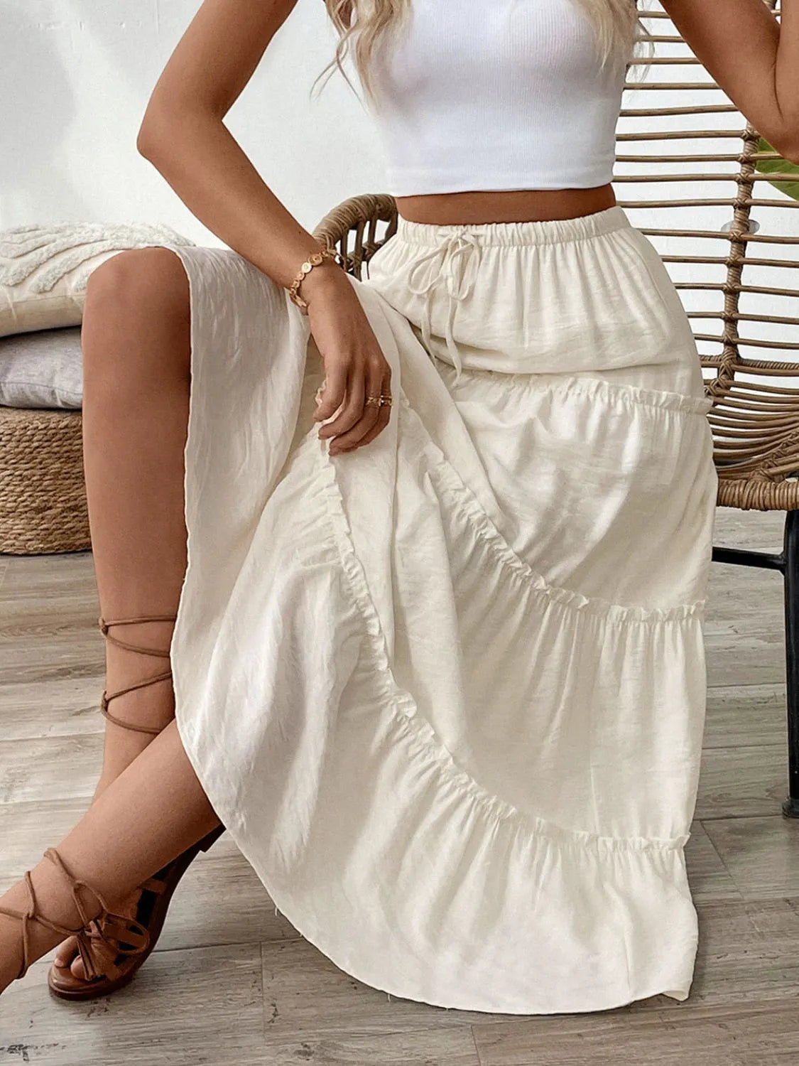 Drawstring Frill Tiered Skirt - cas7m