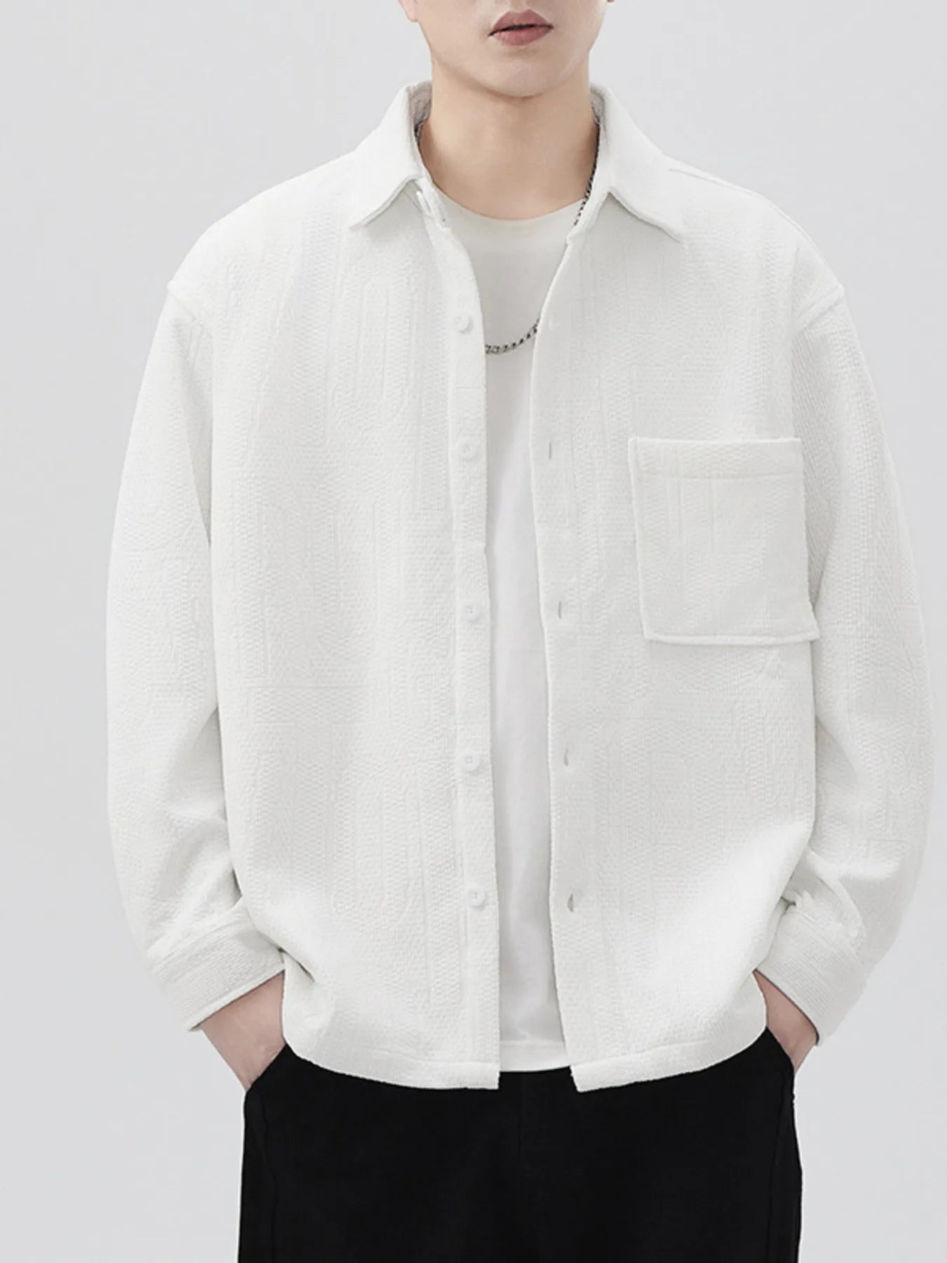 Men's Plus Size Button Up Long Sleeve Shirt - cas7m