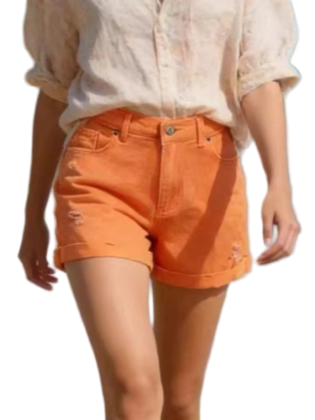 Ripped High-Waisted Denim Shorts - cas7m