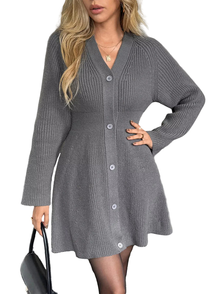 Button-Down Knitted Sweater Dress - cas7m