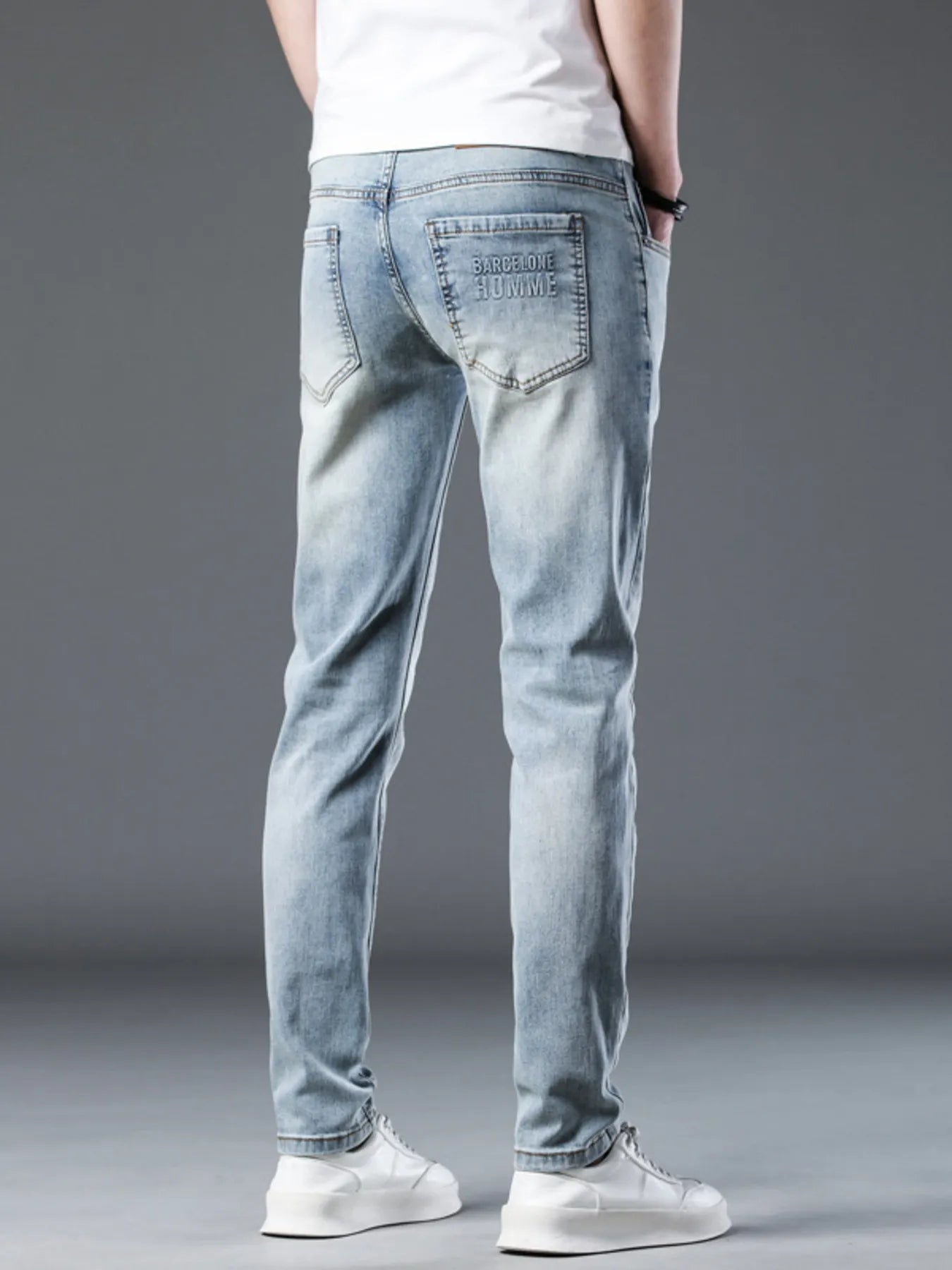 Men's Washed Stretch Slim-Fit Jeans - Cotton Blend - cas7m