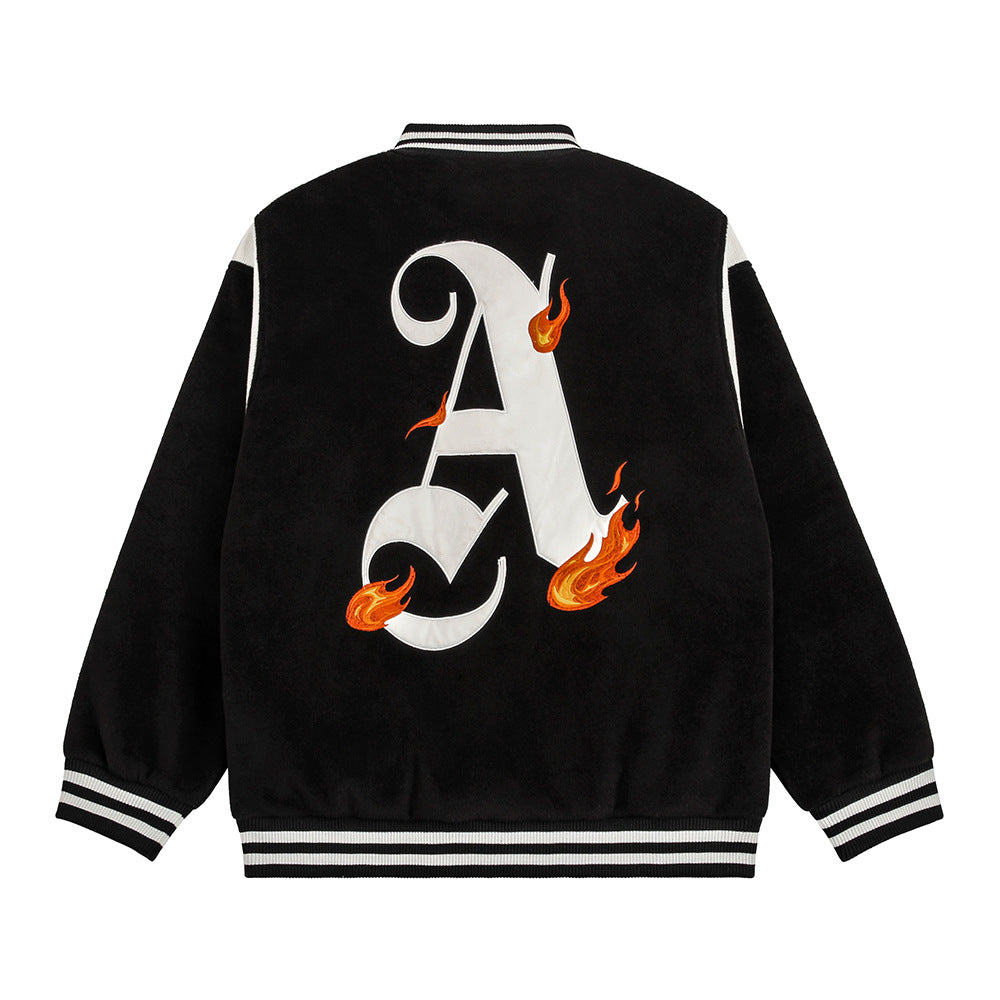 Letter Patch Embroidered Baseball Uniform Jacket - cas7m